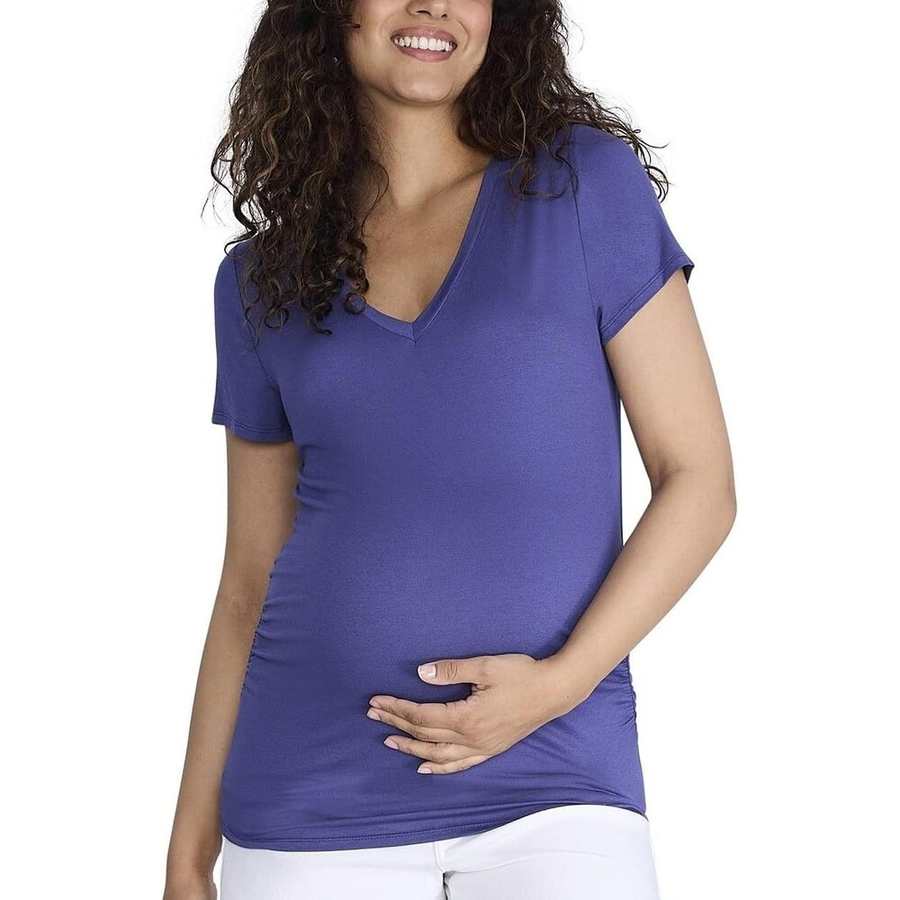 Motherhood Maternity Women's Pregnancy Tee Shirt MEDIUM Skipper Blue Side Ruched
